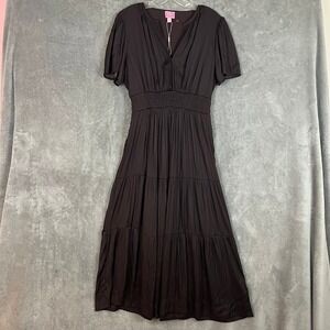 Muse Tiered Maxi Dress Womens L Flutter Sleeve Smocked Cottagecore Boho